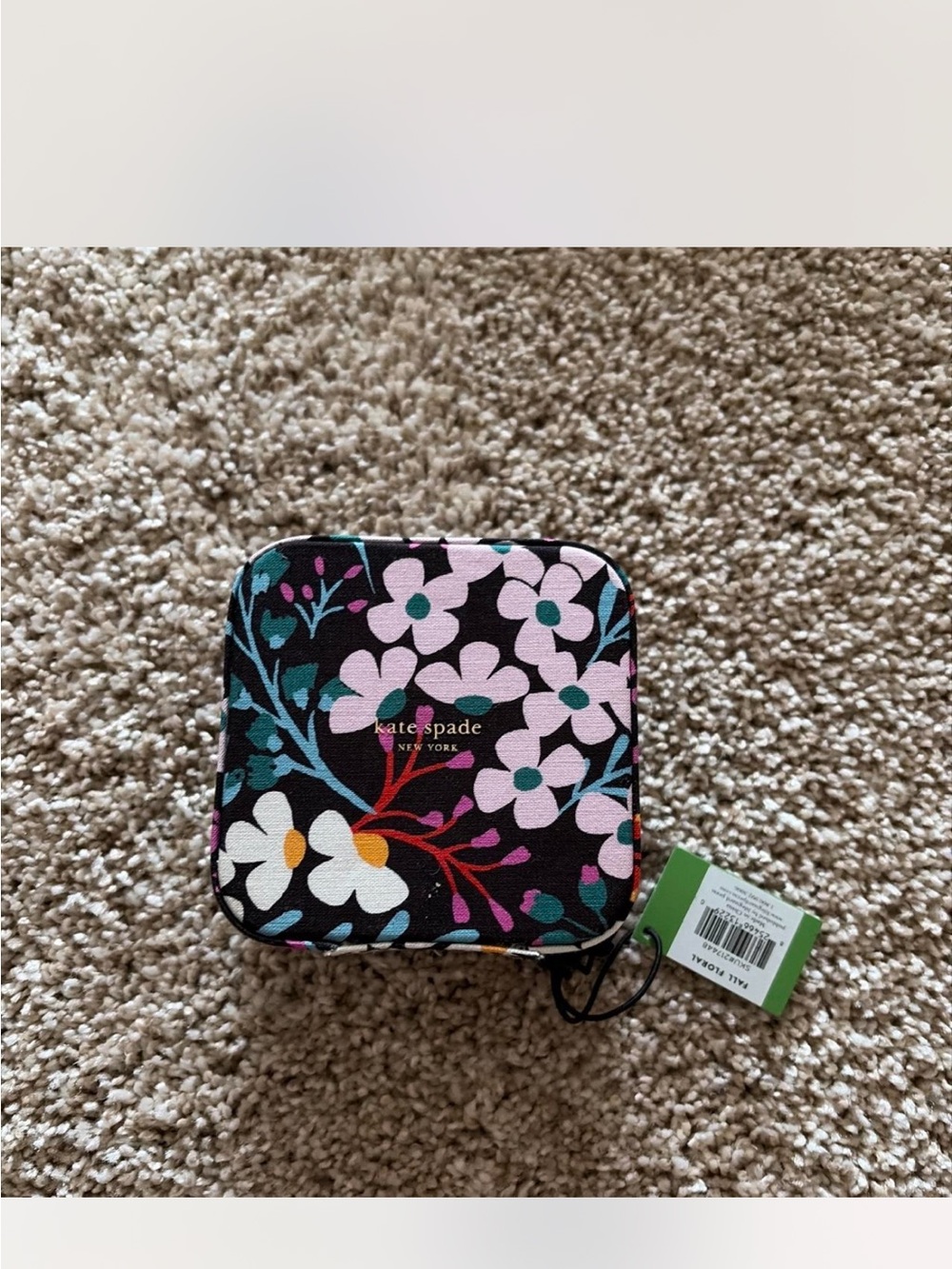 kate spade Black Floral Zip Jewelry Case with Pink & Teal Flowers